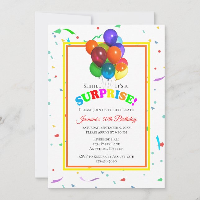Invitation Ballons colorés & Confetti | Surprise Party Invi (Devant)