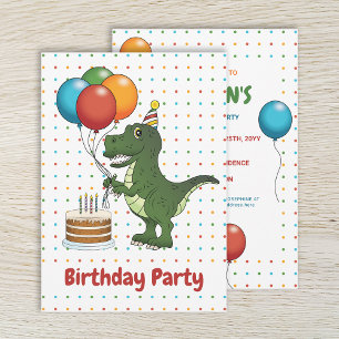 Invitation Ballons Colorés Dinosaure T-Rex Anniversaire Enfan