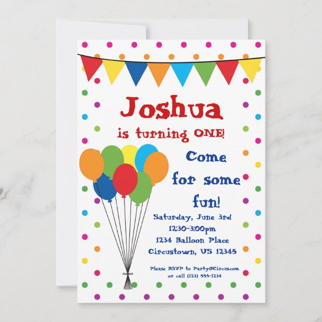Invitation Ballons colorés, fête d'anniversaire de carnaval (Devant)