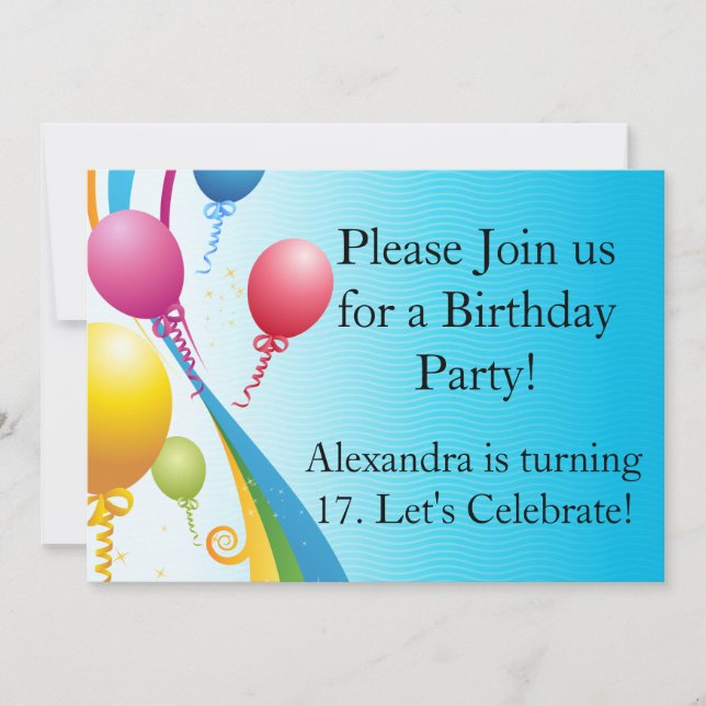 Invitation Ballons colorés | Rubans bouclés (Devant)