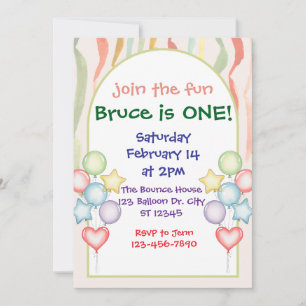 Invitation Ballons colorés Streamers Anniversaire Minimaliste