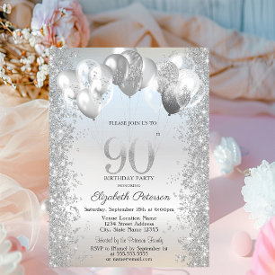 Invitation Ballons Confetti Parties scintillant d'argent 90e