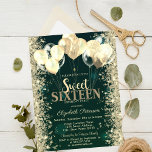Invitation Ballons Confetti Parties scintillant or Vert Sweet<br><div class="desc">Un confetti de parties scintillant moderne,  chic et glamour,  et des ballons sur un arrière - plan vert.</div>