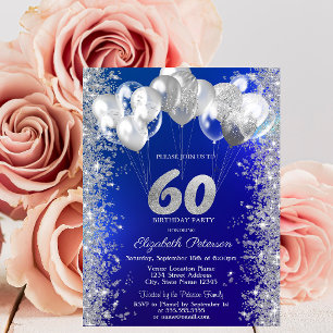 Invitation Ballons Confettis Pailletés Bleu Marine 60e Annive