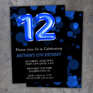 Invitation Ballons d'anniversaire 12 ans enfants bleu garçon