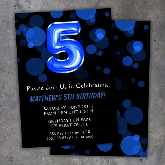 Invitation Ballons d'anniversaire 5 ans enfants garçon bleu (Créateur téléchargé)