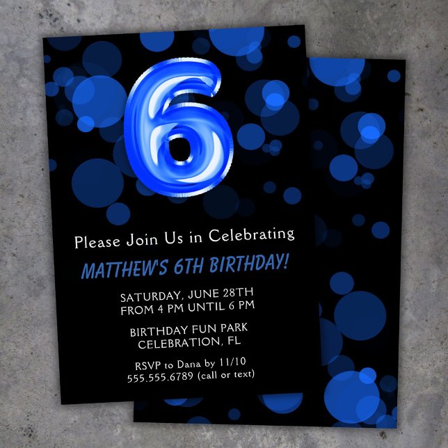 Invitation Ballons d'anniversaire 6 ans enfants garçon bleu F (Créateur téléchargé)