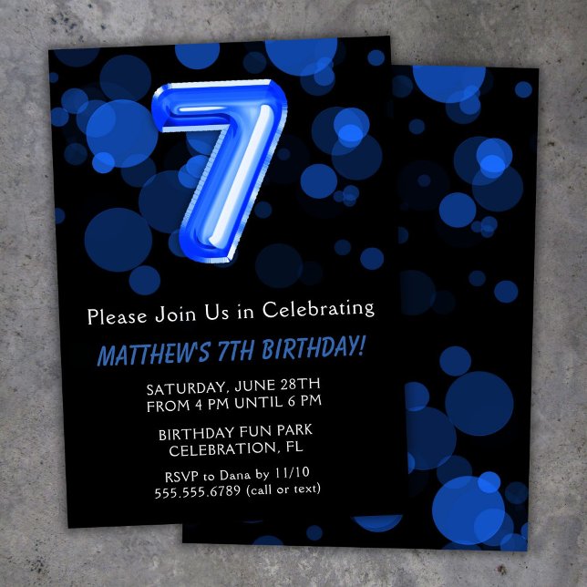 Invitation Ballons d'anniversaire 7 ans enfants garçon bleu (Créateur téléchargé)