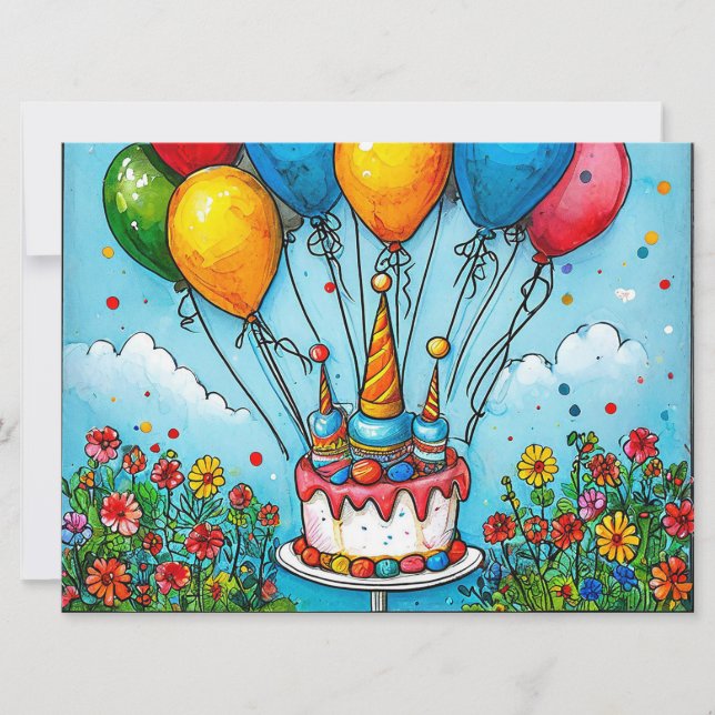 Invitation Ballons d'anniversaire colorés (Devant)