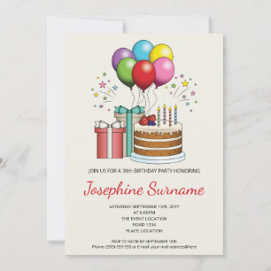 Invitation Ballons D'Anniversaire Colorés Avec Gâteau Et Prés