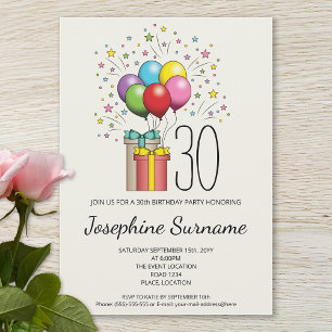 Invitation Ballons D'Anniversaire Colorés Et Présentés Avec Â