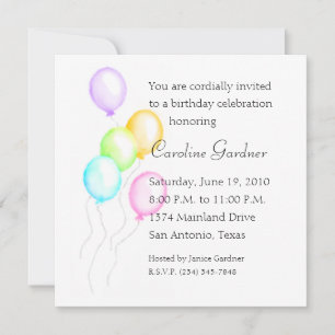 Invitation Ballons d'anniversaire colorés Pastel