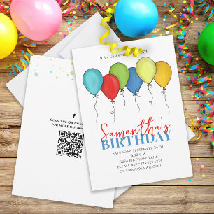 Invitation Ballons d'anniversaire Confetti QR Code Médias soc