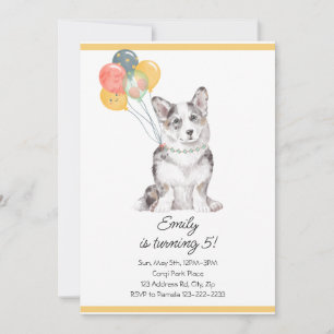 Invitation Ballons d'anniversaire de Corgi sucré personnalisa
