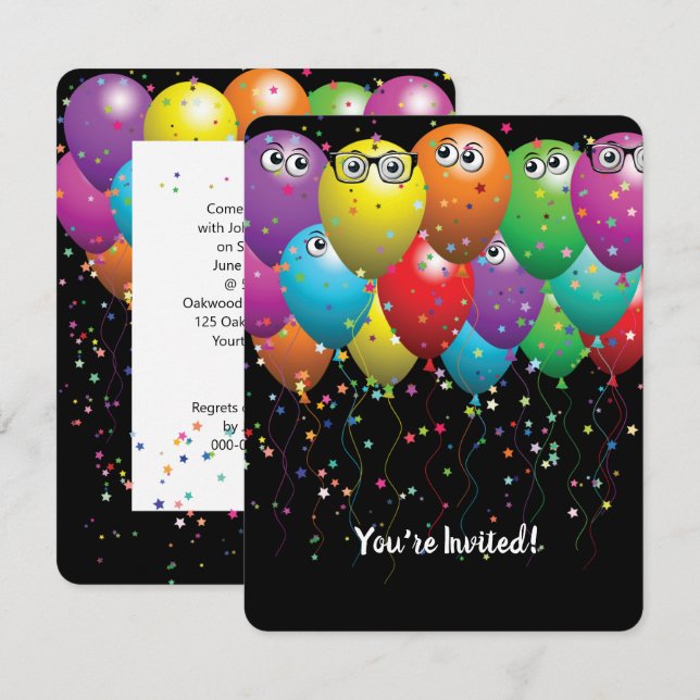Invitation Ballons d'anniversaire et globes oculaires Invitat (Devant / Derrière)