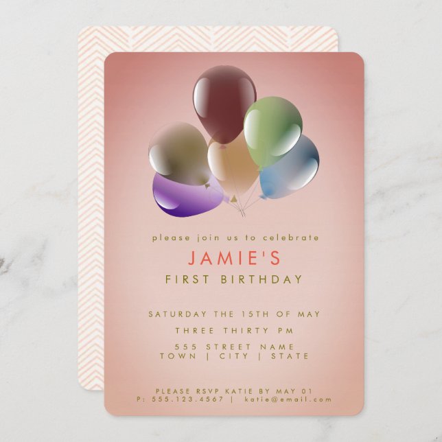 Invitation Ballons d'anniversaire | Fête d'anniversaire (Devant / Derrière)
