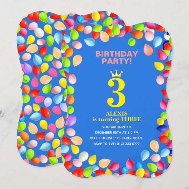 Invitation Ballons d'anniversaire pour enfants (Devant / Derrière)