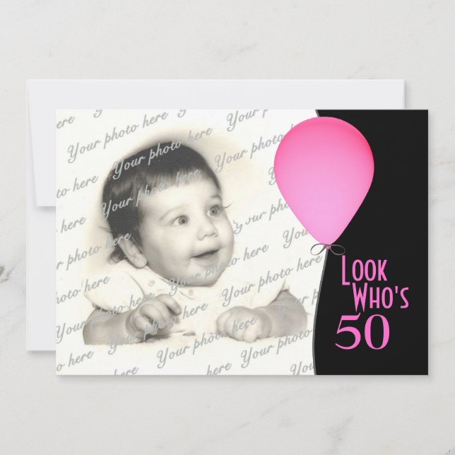 Invitation Ballons d'anniversaire rose avec photo (Devant)