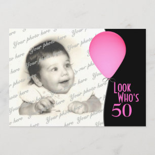 Invitation Ballons d'anniversaire rose avec photo