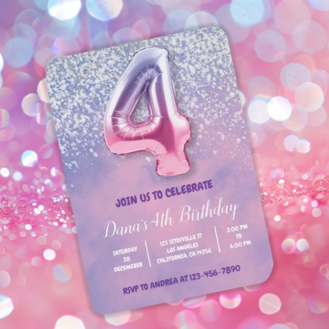Invitation Ballons d'anniversaire violet et rose 4 (Créateur téléchargé)