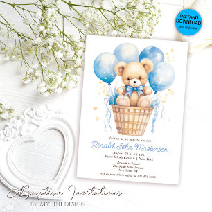 Invitation Ballons d'aquarelle avec ours en peluche Baptême g