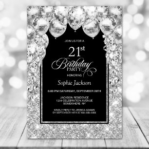 Invitation Ballons d'argent 21e fête d'anniversaire