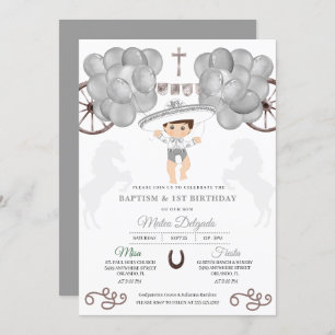 Invitation Ballons d'argent Mexicain Baby Boy Charro Baptême