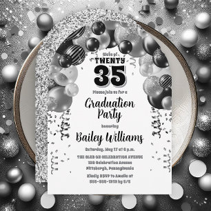 Invitation Ballons d'argent noir fête de graduation