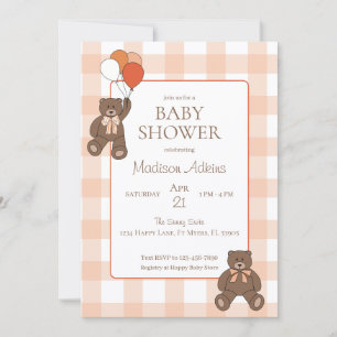 Invitation Ballons de Baby Shower Oursons en Peluche Rubans à