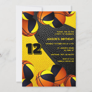 Invitation ballons de basket en or noir enfants sports annive