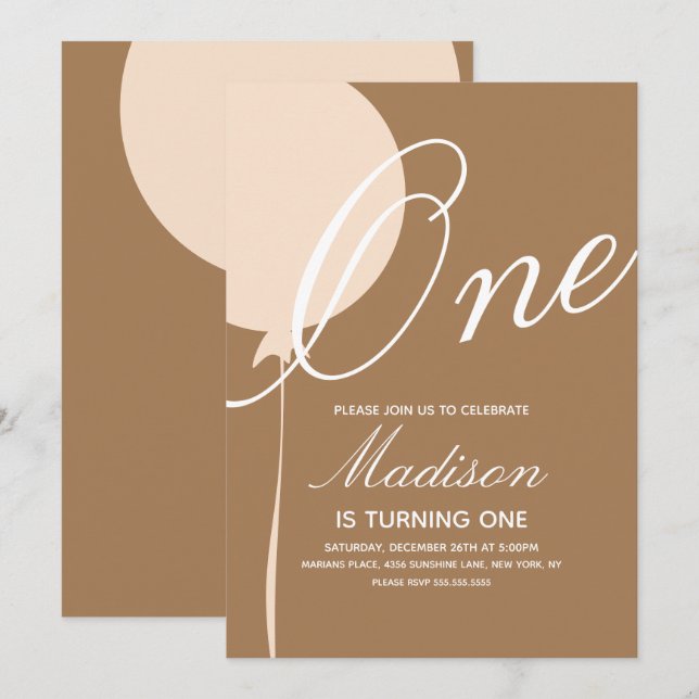 Invitation Ballons de Bohême Première fête d'anniversaire Inv (Devant / Derrière)