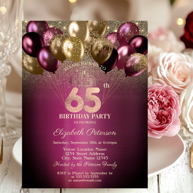 Invitation Ballons de Bourgogne Parties scintillant 65e anniv (Créateur téléchargé)