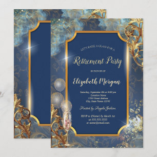 Invitation Ballons de Champagne Retro Gold Frame Retirement