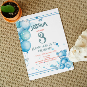Invitation Ballons de charme et Teddy Bear Anniversaire