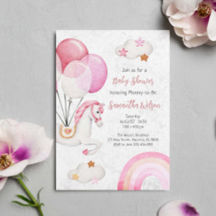 Invitation Ballons de cheval mignons Baby shower arc-en-ciel 