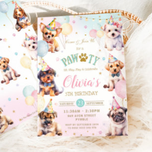 Invitation Ballons de Chiens de Pawty adorables mignons fête