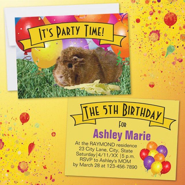 Invitation Ballons de cochons d'Inde Fête d'anniversaire des  (Guinea pig & balloon party invitation template.)