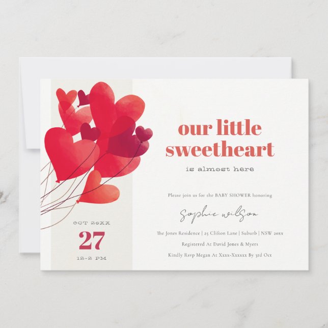 Invitation Ballons de coeur rouge mignon Baby shower d'amour (Devant)