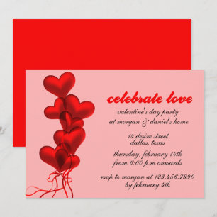 Invitation Ballons de coeur rouge vif Saint Valentin