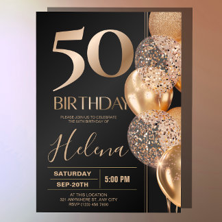 Invitation Ballons de Confetti de Luxe pour les 50 ans de Bla