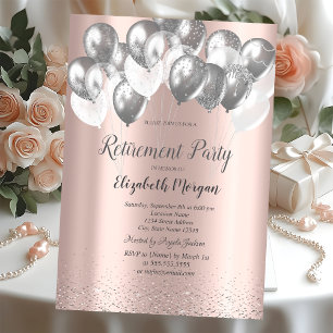 Invitation Ballons de confettis argentés Rose Gold Retraite