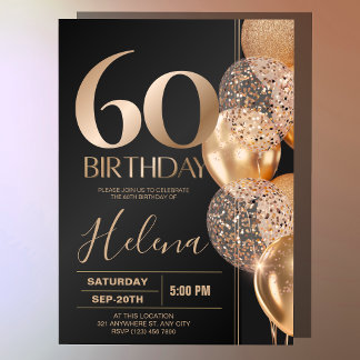 Invitation Ballons de Confettis Glamour pour les 60 ans de Bl