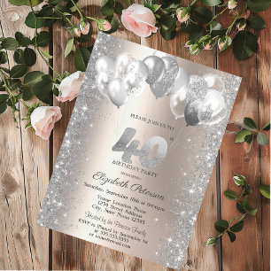 Invitation Ballons de confettis scintillants Champagne 40e an