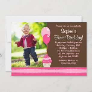 Invitation Ballons de Cupcake photo rose Brown