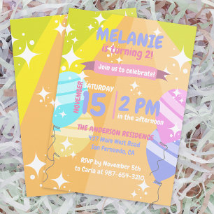 Invitation Ballons de dessin coloré étincelles fête d'anniver