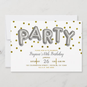 Invitation Ballons de FÊTE Argent & Or Anniversaire TOUTE COU