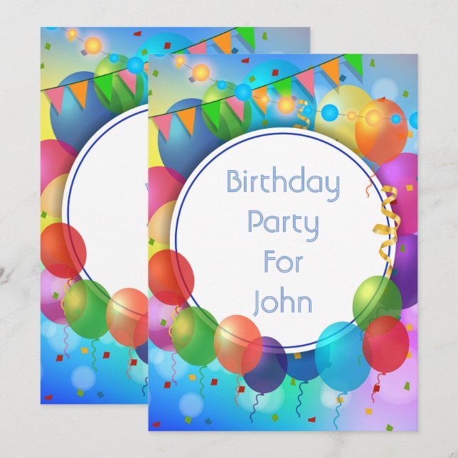 Invitation Ballons de fête colorés (Devant / Derrière)