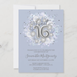 Invitation Ballons de fête d'anniversaire 16 ans en feuille d