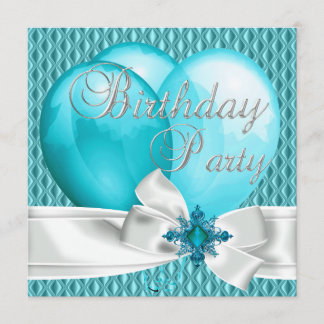 Invitation Ballons de fête d'anniversaire bleu sarcelle blanc