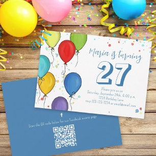 Invitation Ballons de fête d'anniversaire Confetti QR Code Fa